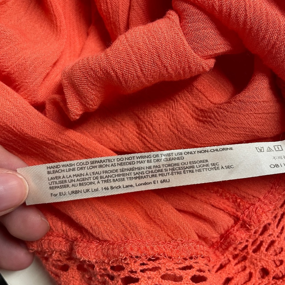 Free People Orange Pink Lacy V Neck Tie Back Maxi Overskirt Dress Sz XS - Picture 5 of 7